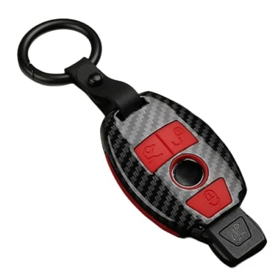 Image of OTMIK ABS Carbon Fiber Car Key Cover fit for Mercedes Benz A/B/R/G Class GLK/GLA GLC/W176 W204/ Case Accessories (3 Buttons Red B)