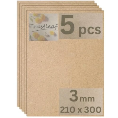 Image of Trustleaf 5 x 3mm MDF sheets, Medite, Laser, Crafts, DIY (3mm 210mm 300mm,A4, 5)