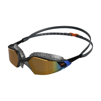 Image of Speedo Unisex Aquapulse Pro Swimming Goggles, Anti Fog, Mist, Leak, Oxid Grey/Black/Orange Gold, One Size