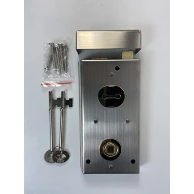 Image of Traditional 1920s Victorian Style Rim Lock with Keys Dimension 150X75 mm in Satin Chrome Finish