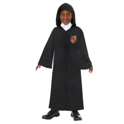 Image of Amscan 9918716 Officially Licensed Harry Potter Hogwarts Robe with 4x Velcro Crest Badges Kids Fancy Dress Costume Age: 10 14 Yrs