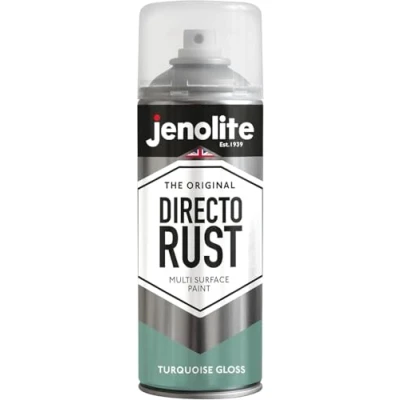 Image of JENOLITE Directorust Gloss Spray Paint TURQUOISE BLUE 400ml Direct To Rust For Metal Multi Surface Wood, Metal, Plastic, Ceramic RAL 6024