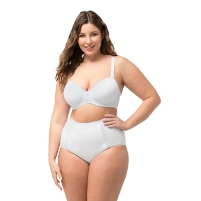 Image of Ulla Popken Women&#039;s Bodyforming Waist Briefs, Satin Trims, Shapewear, White, 46 48