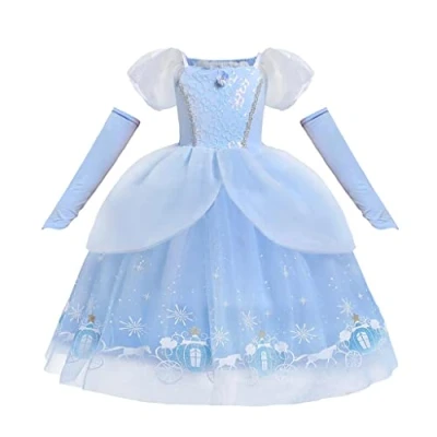 Image of Lito Angels Princess Cinderella Fancy Dress Up Costume Party Ball Gown with Sleevelet Gloves for Kids Girls Age 3 4 Years, Blue