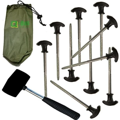 Image of Bivvy Pegs x 10 with Mallet for Fishing / Umbrella