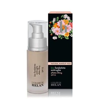 Image of Helan I Colori Bio Anti Wrinkles Foundation with Spf 10 &amp; Hyaluronic Acid, Lightweight for a Natural Bright Finish, Long Lasting Makeup Lifting Effect Made in Italy, Cardamomo, 30 ml