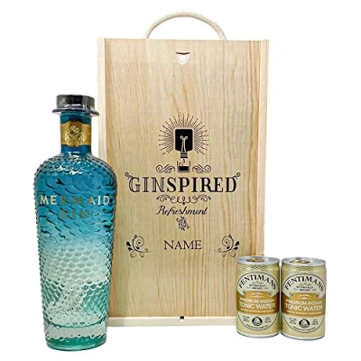 Image of Personalised Mermaid Blue Dry Gin Gift Set with Fentimans Tonics 70cl