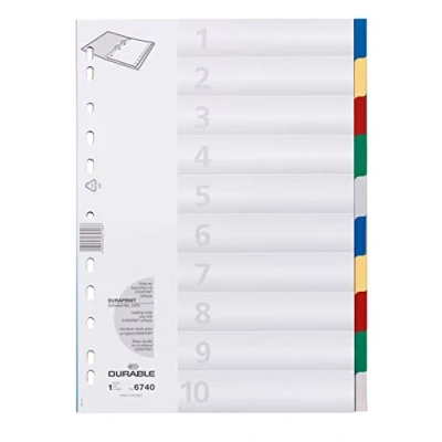 Image of Durable 674027 Folder Index for A4 Polypropylene 10 Sheets Pack of 25 Blank / 5 Colour Tabs
