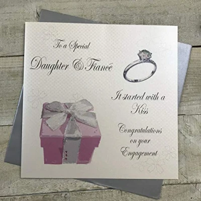 Image of WHITE COTTON CARDS Large to a Special Daughter and Fiancé Congratulations on Your Engagement Handmade Card,White, XPD5p