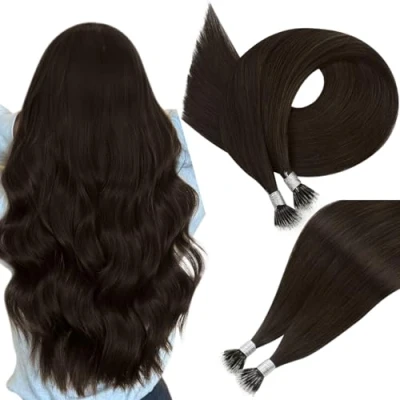 Image of Easyouth Human Hair Extensions Nano Beads 20Inch Brown Real Darkest Pre Bonded 50g/50s