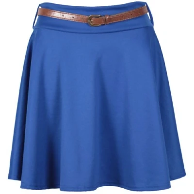 Image of Womens Plain Waist Detachable Belted Ladies Stretch Flared Flippy Short Skater Jersey Mini Skirt Royal Blue Size 20 (XXL)
