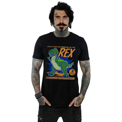 Image of Disney Mens Toy Story 4 Rex Terrifying Dinosaur T Shirt (Black) Cotton Size 5XL