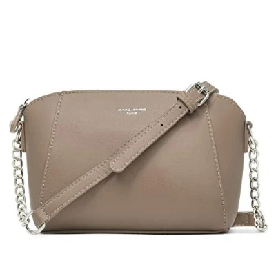 Image of David Jones Women&#039;s Small Crossbody Bag Chain Shoulder Strap Rigid Faux Leather Messenger Elegant Saddle Fashion Clutch Handbag Evening Party Zipper Purse Work Travel Beige Taupe
