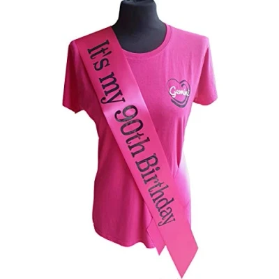 Image of Gemini Ribbons Pink It&#039;s my 90th Birthday Sash Holographic Party Womens Mens Gift