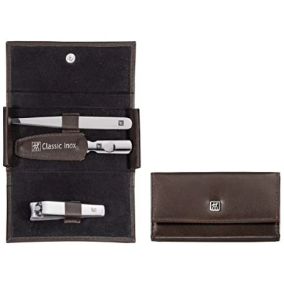 Image of Zwilling 97435 006 0 Classic inox cowhide leather case with push button, 3 part, brown
