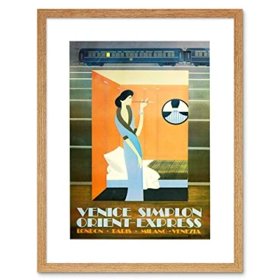 Image of Wee Blue Coo Orient Express Train London Paris Venice Artwork Framed Wall Art Print 12X16 Inch