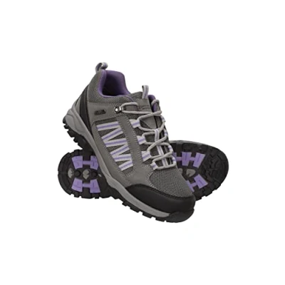 Image of Mountain Warehouse Path Waterproof Womens Walking Shoes Breathable Ladies Shoe, Mesh Lining, High Traction Sole Hiking for Autumn Winter, Trekking, Camping Dark Grey Adult Shoe Size 8