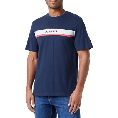 Image of JACK &amp; JONES Men&#039;s Jjalex Tee SS Crew Neck T Shirt, Blazer Navy, M