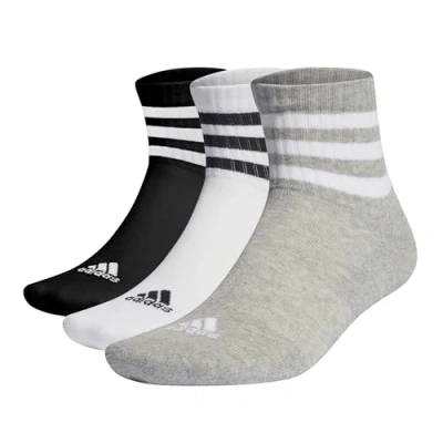 Image of adidas Performance 3STRIPES Cushioned Midcut Sports socks Medium grey heather white black, Size: 10 11.5K, black