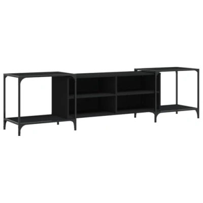 Image of vidaXL Adjustable Black TV Cabinet, Engineered Wood and Metal Frame, Shelves For Storage Display, Living Room Bedroom