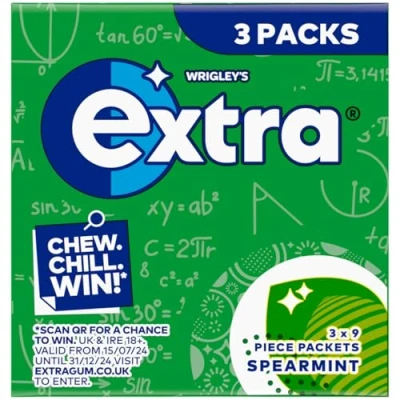 Image of Extra Chewing Gum, Sugar Free, Spearmint Flavour, Pack of 3 x 9 Pieces (Packing May Vary)