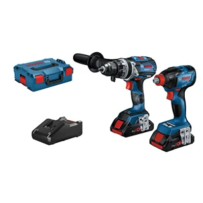 Image of Bosch Professional 18V System GDR 210 C Cordless Impact Driver + GSB 110 Combi Drill (incl. 2 x ProCORE18V 4.0Ah Rechargeable Battery, GAL 40 Quick Charger, in L BOXX 136)