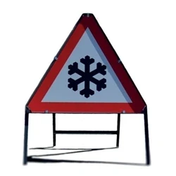 Image of Winter Hazard Snow and Ice Warning Sign 600mm Red/White 403076