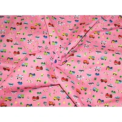 Image of Pink Cars &amp; Vehicles Print Polycotton Dress Fabric per metre