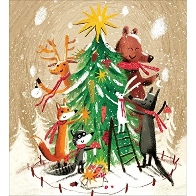 Image of Woodmansterne Artistic Charity Christmas Cards Woodland Animals Around the Tree Eco Friendly &amp; Recyclable Pack of 5