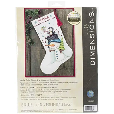 Image of Dimensions Counted x Stitch Jolly Trio Stocking, 100% Cotton, White, 40.6 20 0.1 cm