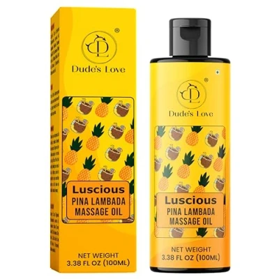 Image of Dude&#039;s Love Luscious Pina Lambada Massage Oil Natural Pleasant Aroma, for Men &amp; Women, Nourishing Moisturizing 100 ML (3.38 Fl Oz)