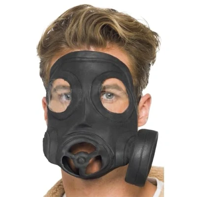 Image of Smiffys Gas Mask, Latex, Black , 1940&#039;s Wartime Fancy Dress, Historical Dress Up Masks