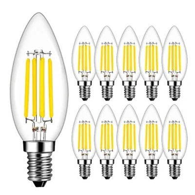 Image of E14 LED Filament Bulbs 4W, RANBOO, 40W Clear Candle Equivalent, Cool White 6500K, Candelabra SES Bulb, Non Dimmable, 400Lm, Light Small Edison Screw Bulbs, 10 Pack