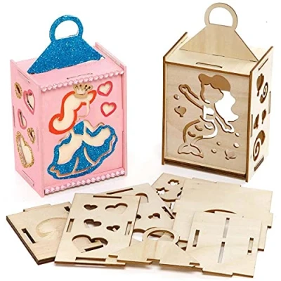 Image of Baker Ross FE195 Mermaid Wooden Lantern Kits Pack of 3, Craft Set for Children, Creative Activities Kids to Colour in, Decorate and Display