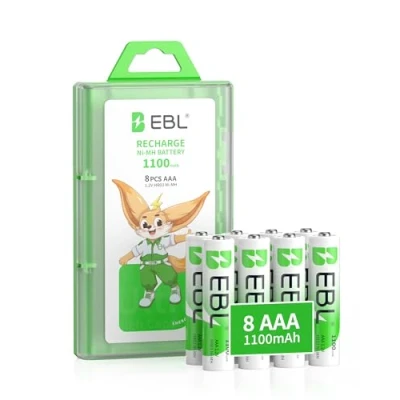 Image of EBL AAA Rechargeable Batteries 1100mAh, 8 Counts with Storage Case