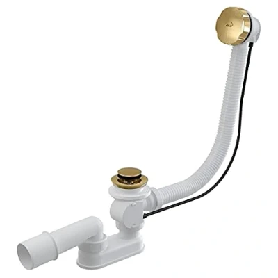 Image of Gold Colour Finished Endings Bathtub Flexible Bath Overflow Waste Drain Trap