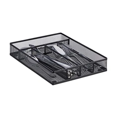 Image of Relaxdays Metal Mesh Cutlery Tray, Open Drawer Organizer Insert, M, HWD: 5 x 23.5 31.7 cm, Black