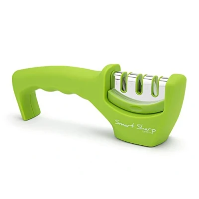 Image of Lantana Smart Sharp Knife Sharpener Professional 3 Stage Manual for Sharpening Kitchen Knives Ceramic Stone, Tungsten Carbide Plates, Diamond rods. Ergonomic Design (Green)