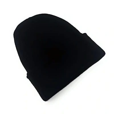 Image of Beanie Hat Mens Ladies Womens Unisex Slouch Winter Woolly Turn Up Knitted (Black)