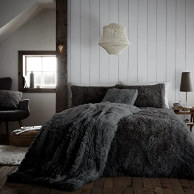 Image of GC GAVENO CAVAILIA Teddy Fleece Duvet Cover Double, Cuddle Fluffy Bedding Set, 3Pcs Thermal Warm Quilt Covers, Charcoal
