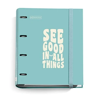 Image of Miquelrius Message Binder, Binder with 4 Rings + Refill 100 Sheets A4 Grid, Dividers and Envelopes, Elastic Closure, Sky Blue