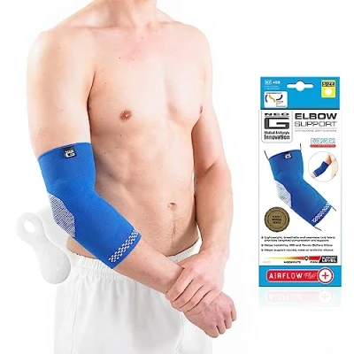 Image of Neo G Elbow Support Brace with Silicone Patella Cushion for Joint Pain Relief, Injury, Recovery, Tendonitis, Sprains, Tennis Elbow, Golfers Compression Sleeve Airflow Plus S
