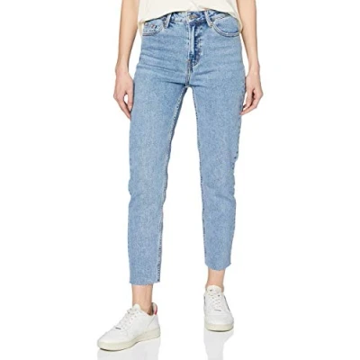 Image of ONLY Women&#039;s Onlemily Hw St Raw Crop ANK Mae06 Noos Jeans, Light Blue Denim, 4/5