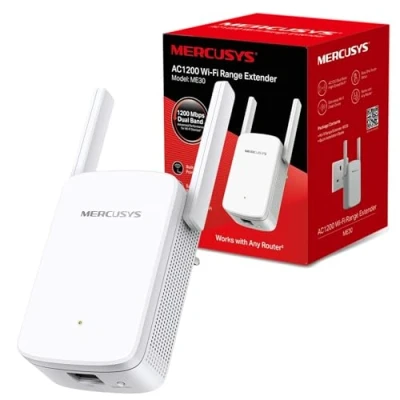 Image of MERCUSYS ME30 AC1200Mbps WiFi Extender Booster, Internet Ethernet Port, Booster Range Extender, EasyMesh, Access Point,WiFi Repeater,TP Link Extender,App Control Easy Setup,UK Plug