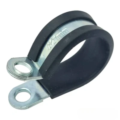 Image of 21mm Rubber Lined P Clips Steel Hose Pipe Clamp Pack of 5