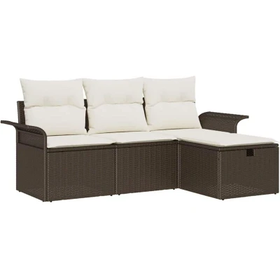 Image of vidaXL 4 Piece Garden Sofa Set with Cushions Brown Poly Rattan