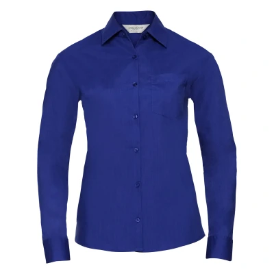 Image of Russell Athletic Collection Womens/Ladies Poplin Easy Care Long Sleeved Shirt (Bright Royal Blue) Navy/Blue Size 2XL