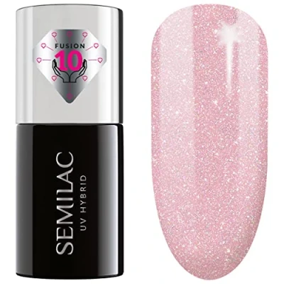 Image of Semilac Extend Care Base 5in1 805 Glitter Dirty Nude Rose Gel Nail Polish Functions Long Lasting and Easy to Apply UV/LED Nails 7ml