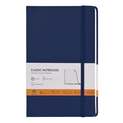Image of HOMPOWER Lined Notebook Journals for Writing A5 Size 14 x 21cm, 160 Pages with Expandable Pocket, 100GSM Paper, Hardcover Notebooks Work(Navy Blue 1 Packs)