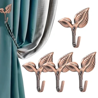 Image of 4 Pcs Metal Curtain Holdbacks, Hooks For Drapes Wall, Decorative Tiebacks Hooks, Wall Mounted Window Drapery Tiebacks, Pull Backs (bronze)
